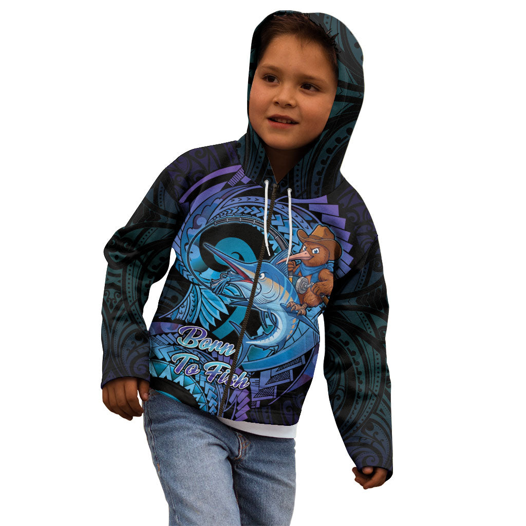 Personalised Blue Marlin Fishing New Zealand Kid Hoodie NZ Kiwi Cowboy Born To Fish