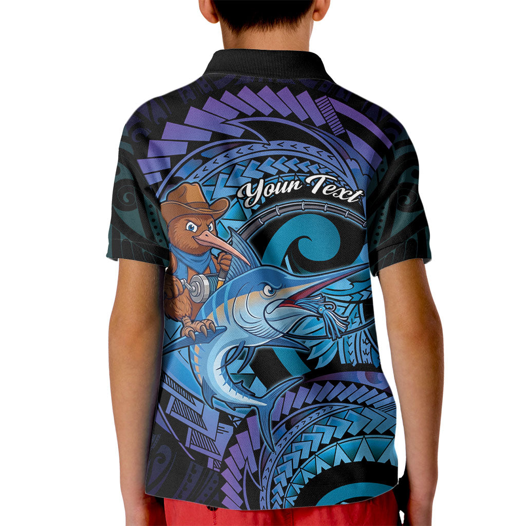 Personalised Blue Marlin Fishing New Zealand Kid Polo Shirt NZ Kiwi Cowboy Born To Fish