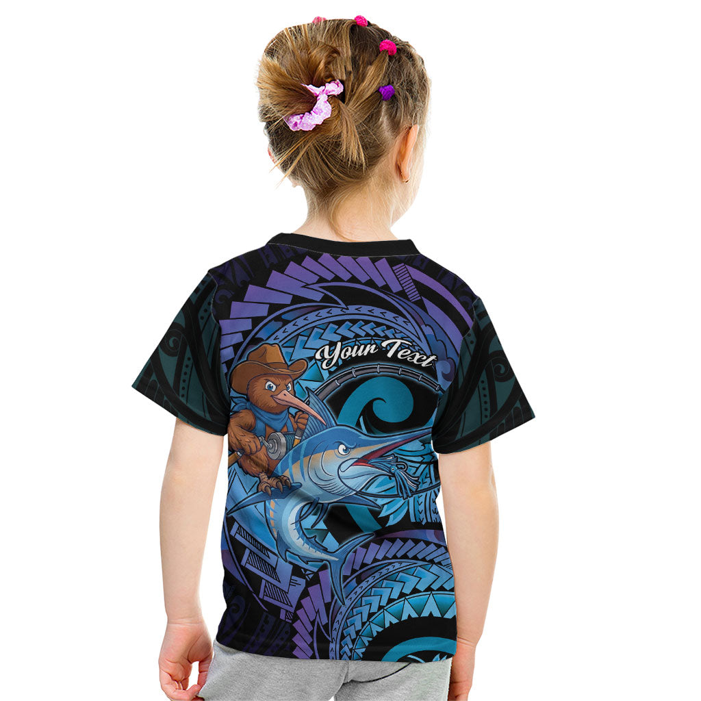 Personalised Blue Marlin Fishing New Zealand Kid T Shirt NZ Kiwi Cowboy Born To Fish
