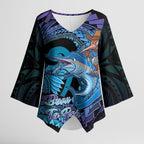 Personalised Blue Marlin Fishing New Zealand Kimono Sleeve Blouse NZ Kiwi Cowboy Born To Fish
