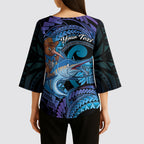 Personalised Blue Marlin Fishing New Zealand Kimono Sleeve Blouse NZ Kiwi Cowboy Born To Fish
