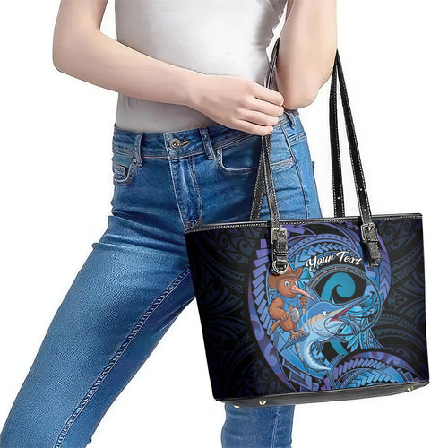 Personalised Blue Marlin Fishing New Zealand Leather Tote Bag NZ Kiwi Cowboy Born To Fish