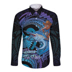 Personalised Blue Marlin Fishing New Zealand Long Sleeve Button Shirt NZ Kiwi Cowboy Born To Fish