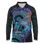 Personalised Blue Marlin Fishing New Zealand Long Sleeve Polo Shirt NZ Kiwi Cowboy Born To Fish