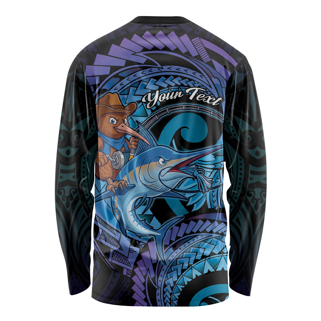 Personalised Blue Marlin Fishing New Zealand Long Sleeve Shirt NZ Kiwi Cowboy Born To Fish