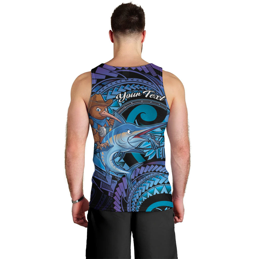 Personalised Blue Marlin Fishing New Zealand Men Tank Top NZ Kiwi Cowboy Born To Fish