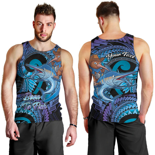 Personalised Blue Marlin Fishing New Zealand Men Tank Top NZ Kiwi Cowboy Born To Fish