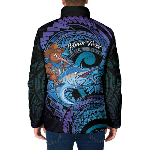 Personalised Blue Marlin Fishing New Zealand Padded Jacket NZ Kiwi Cowboy Born To Fish