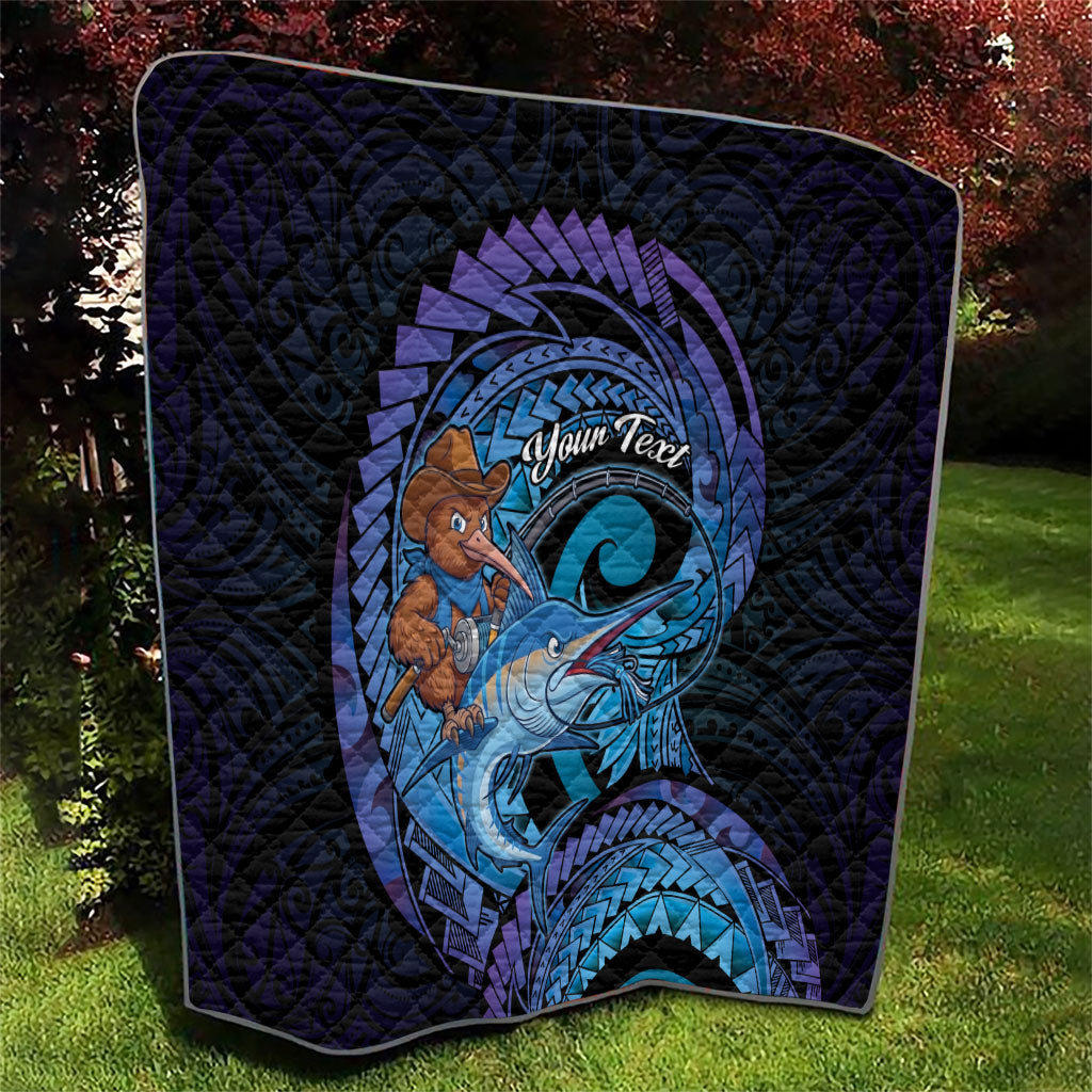Personalised Blue Marlin Fishing New Zealand Quilt NZ Kiwi Cowboy Born To Fish