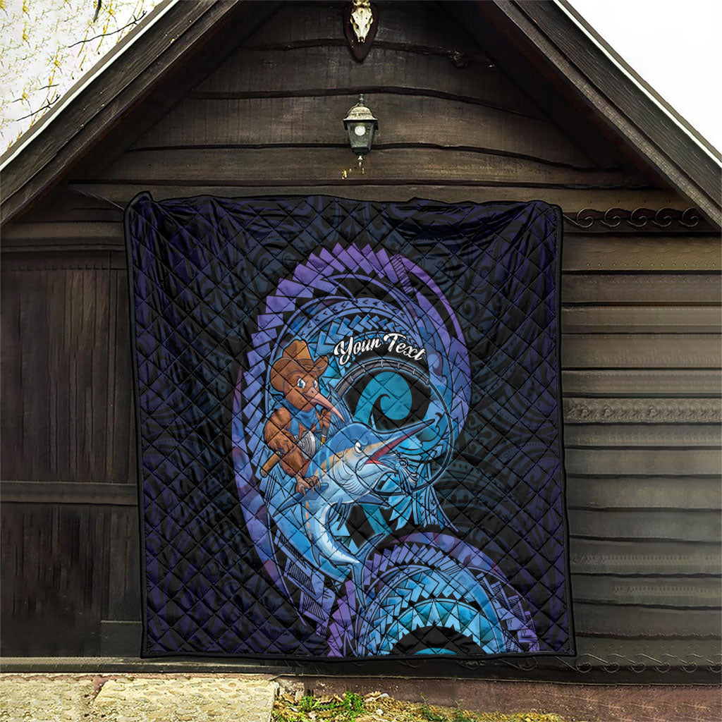 Personalised Blue Marlin Fishing New Zealand Quilt NZ Kiwi Cowboy Born To Fish
