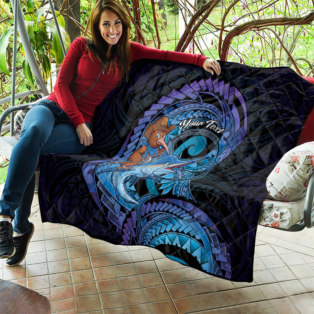 Personalised Blue Marlin Fishing New Zealand Quilt NZ Kiwi Cowboy Born To Fish