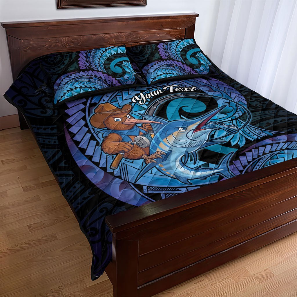 Personalised Blue Marlin Fishing New Zealand Quilt Bed Set NZ Kiwi Cowboy Born To Fish
