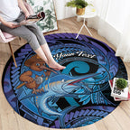 Personalised Blue Marlin Fishing New Zealand Round Carpet NZ Kiwi Cowboy Born To Fish