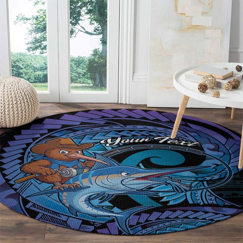 Personalised Blue Marlin Fishing New Zealand Round Carpet NZ Kiwi Cowboy Born To Fish
