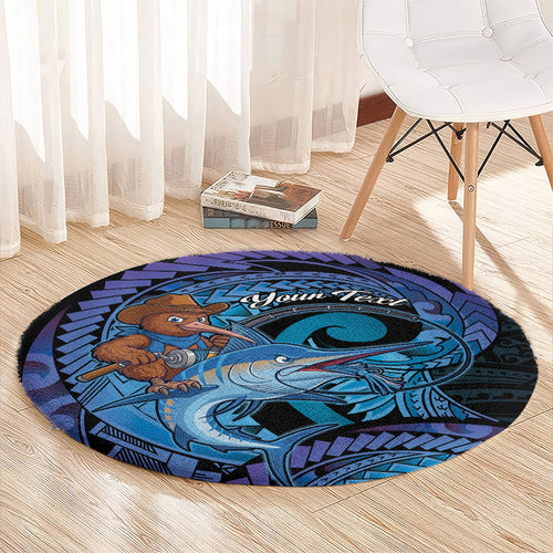 Personalised Blue Marlin Fishing New Zealand Round Carpet NZ Kiwi Cowboy Born To Fish