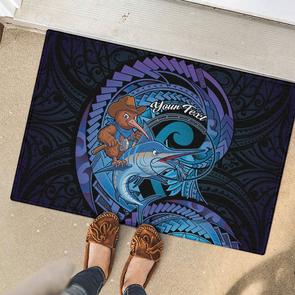 Personalised Blue Marlin Fishing New Zealand Rubber Doormat NZ Kiwi Cowboy Born To Fish