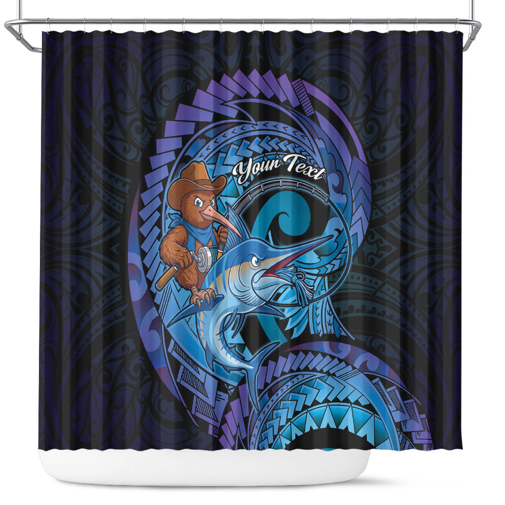 Personalised Blue Marlin Fishing New Zealand Shower Curtain NZ Kiwi Cowboy Born To Fish