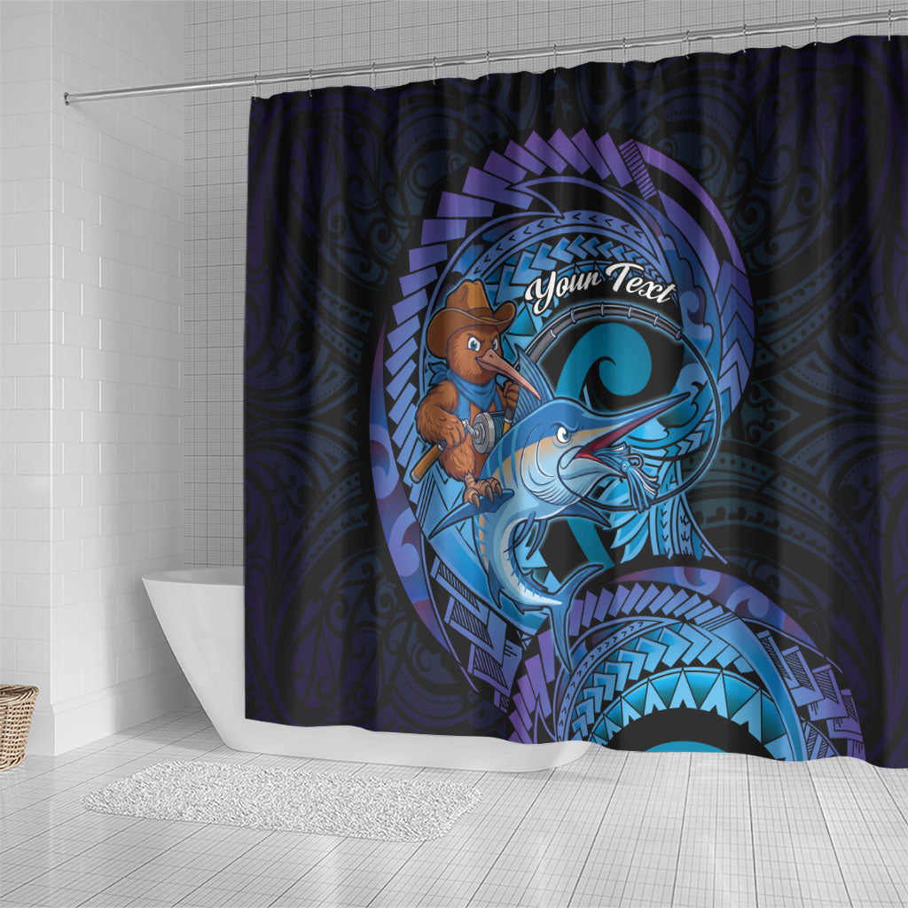 Personalised Blue Marlin Fishing New Zealand Shower Curtain NZ Kiwi Cowboy Born To Fish
