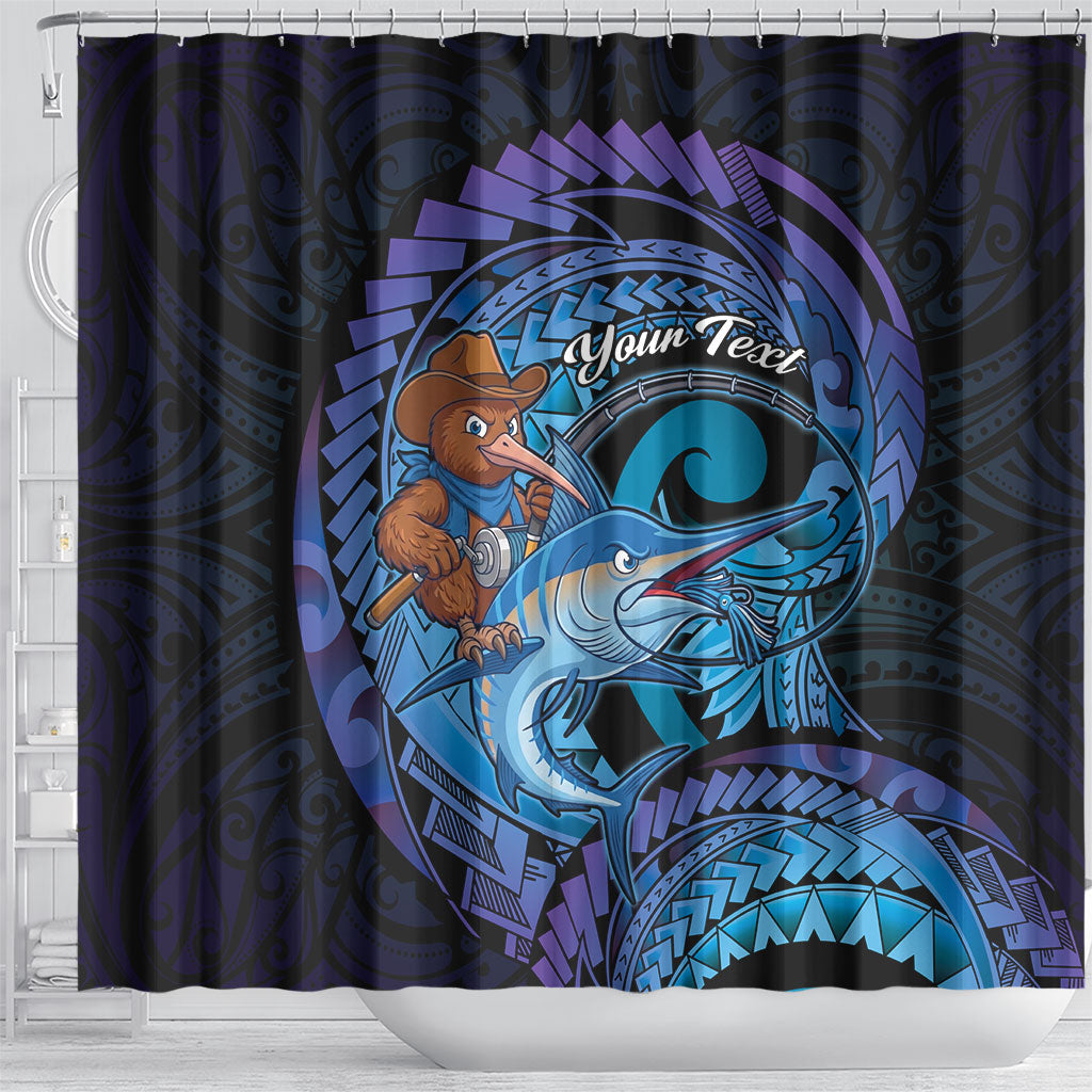 Personalised Blue Marlin Fishing New Zealand Shower Curtain NZ Kiwi Cowboy Born To Fish