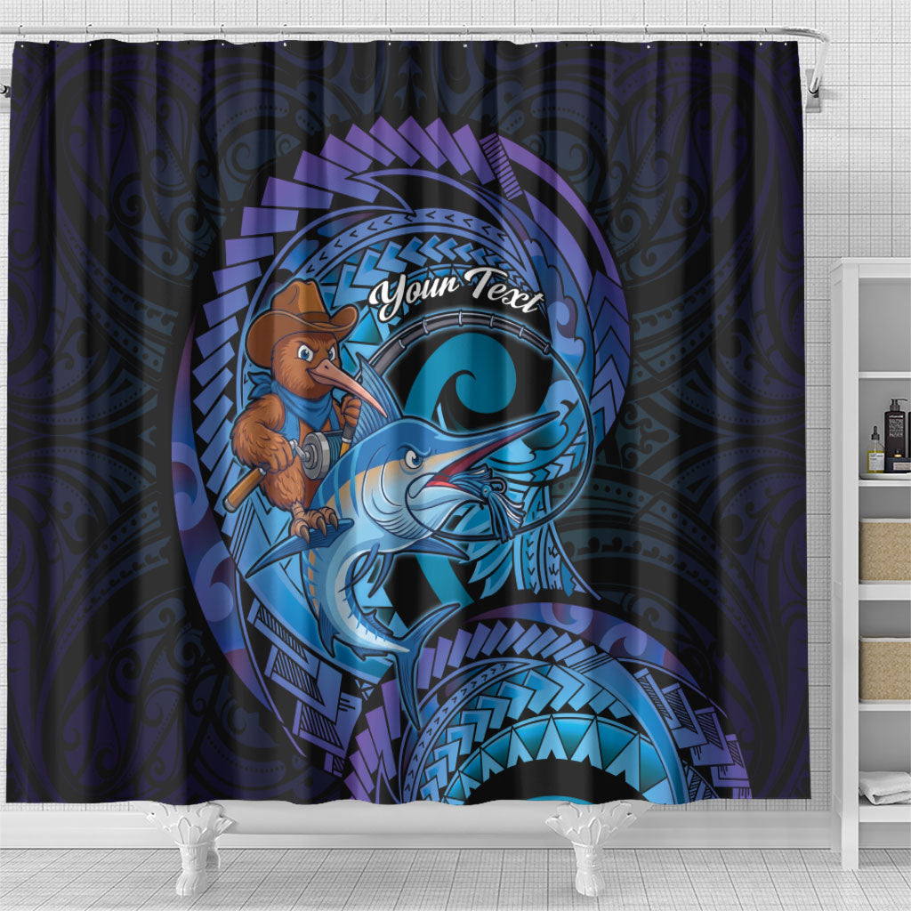 Personalised Blue Marlin Fishing New Zealand Shower Curtain NZ Kiwi Cowboy Born To Fish