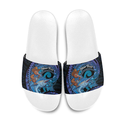 Personalised Blue Marlin Fishing New Zealand Slide Sandals NZ Kiwi Cowboy Born To Fish