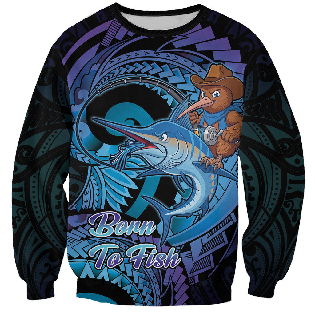 Personalised Blue Marlin Fishing New Zealand Sweatshirt NZ Kiwi Cowboy Born To Fish