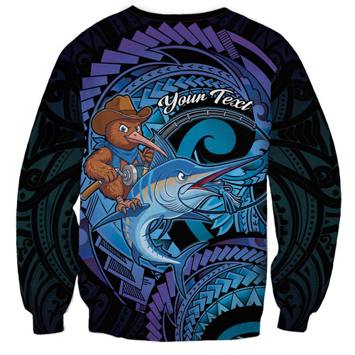 Personalised Blue Marlin Fishing New Zealand Sweatshirt NZ Kiwi Cowboy Born To Fish