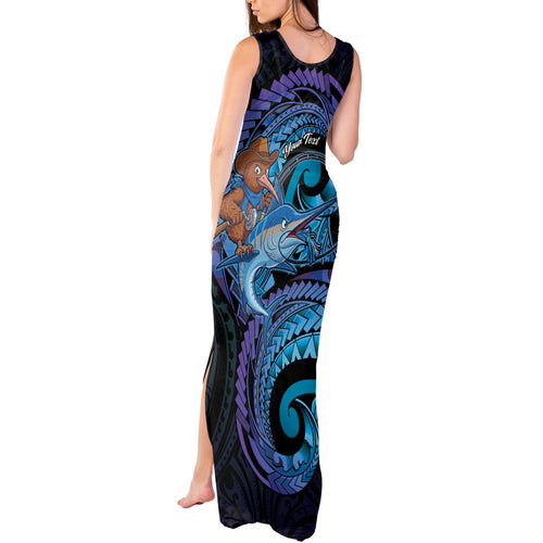 Personalised Blue Marlin Fishing New Zealand Tank Maxi Dress NZ Kiwi Cowboy Born To Fish