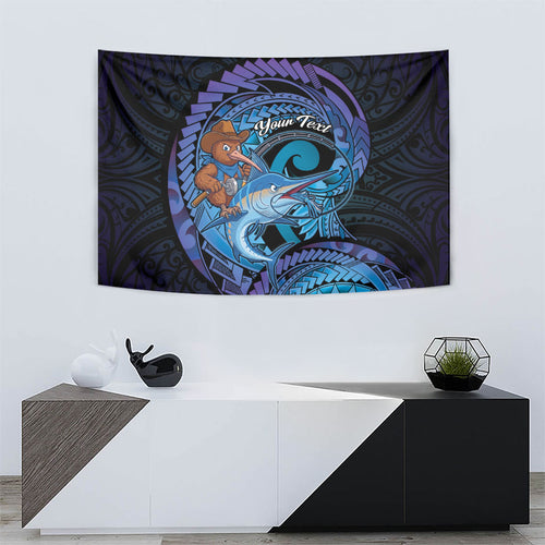 Personalised Blue Marlin Fishing New Zealand Tapestry NZ Kiwi Cowboy Born To Fish