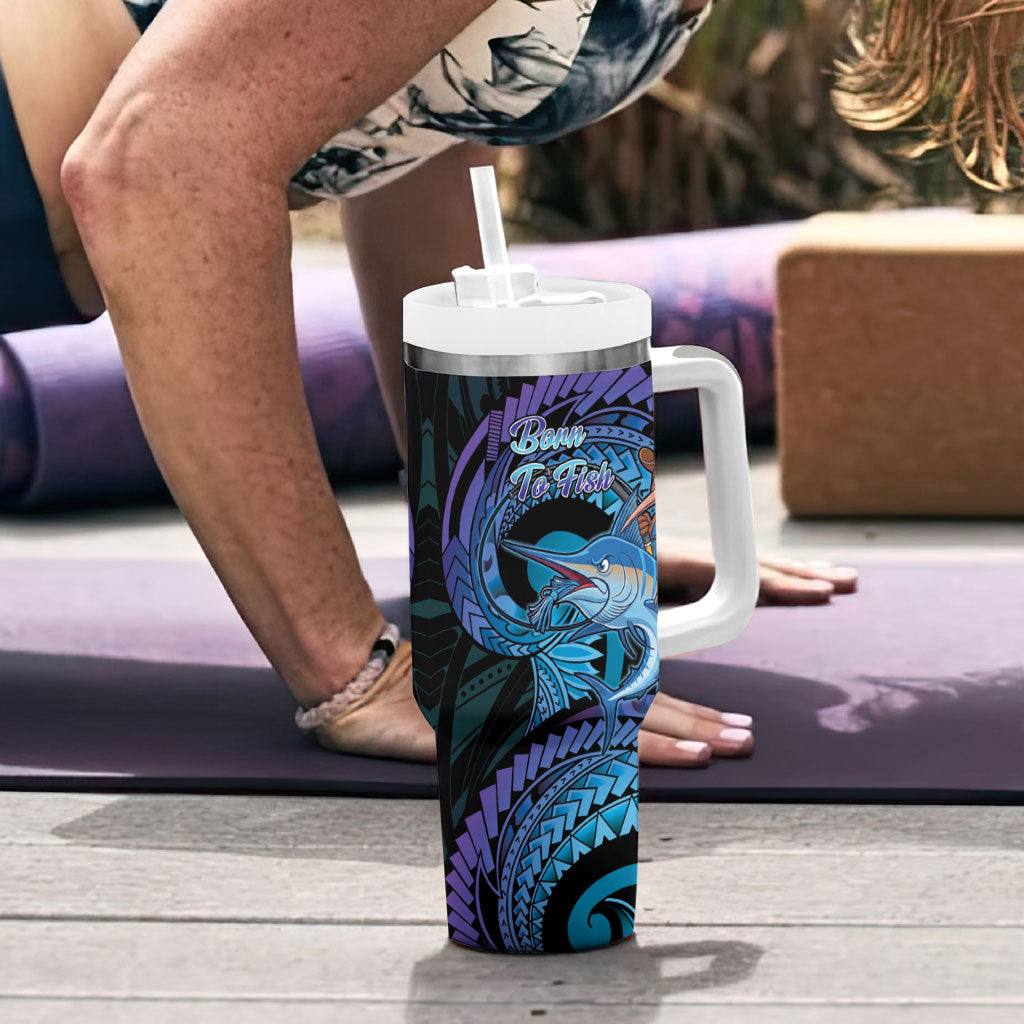 Personalised Blue Marlin Fishing New Zealand Tumbler With Handle NZ Kiwi Cowboy Born To Fish