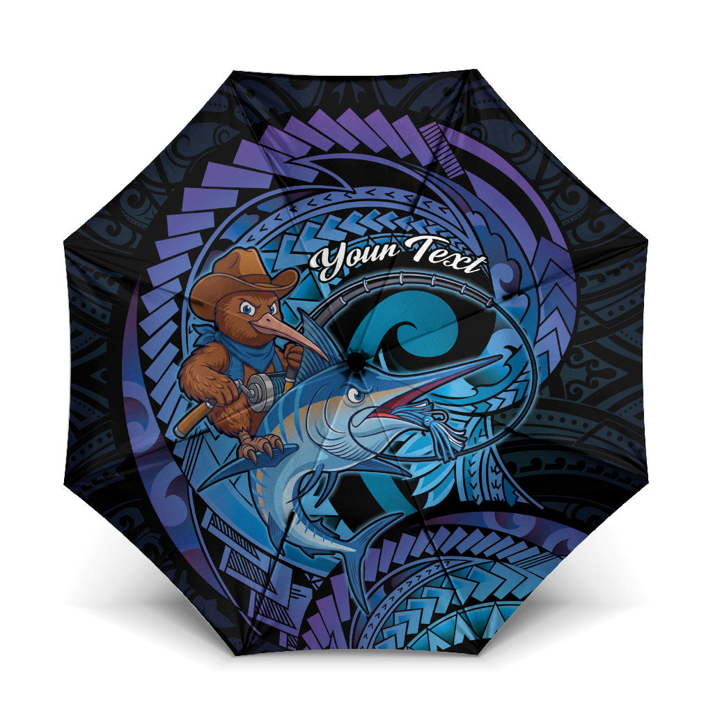 Personalised Blue Marlin Fishing New Zealand Umbrella NZ Kiwi Cowboy Born To Fish
