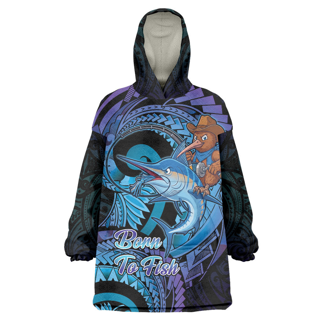 Personalised Blue Marlin Fishing New Zealand Wearable Blanket Hoodie NZ Kiwi Cowboy Born To Fish