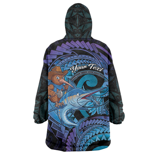 Personalised Blue Marlin Fishing New Zealand Wearable Blanket Hoodie NZ Kiwi Cowboy Born To Fish