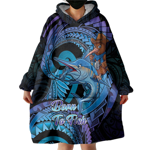 Personalised Blue Marlin Fishing New Zealand Wearable Blanket Hoodie NZ Kiwi Cowboy Born To Fish