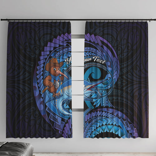 Personalised Blue Marlin Fishing New Zealand Window Curtain NZ Kiwi Cowboy Born To Fish