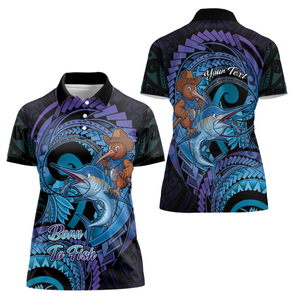 Personalised Blue Marlin Fishing New Zealand Women Polo Shirt NZ Kiwi Cowboy Born To Fish