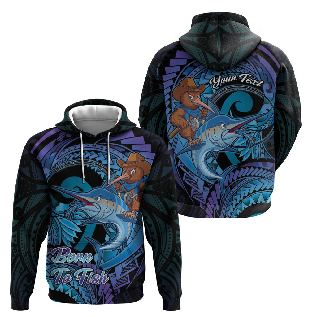 Personalised Blue Marlin Fishing New Zealand Zip Hoodie NZ Kiwi Cowboy Born To Fish