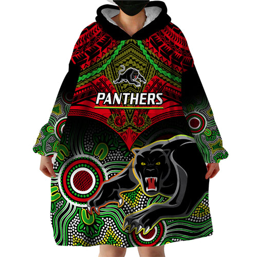 panthers-rugby-wearable-blanket-hoodie-penrith-1966-aboriginal-mix-polynesian-pattern
