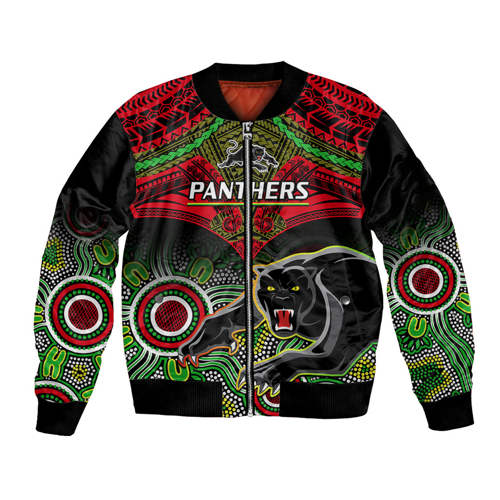 personalised-panthers-rugby-bomber-jacket-penrith-1966-aboriginal-mix-polynesian-pattern