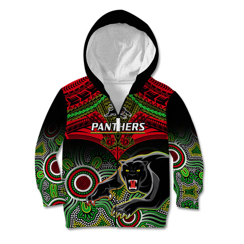 personalised-panthers-rugby-kid-hoodie-penrith-1966-aboriginal-mix-polynesian-pattern