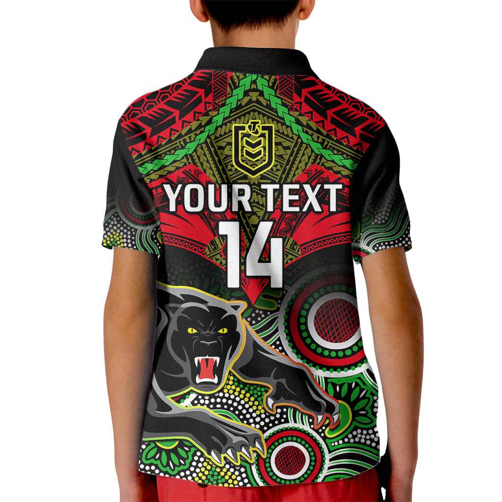personalised-panthers-rugby-kid-polo-shirt-penrith-1966-aboriginal-mix-polynesian-pattern
