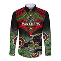 personalised-panthers-rugby-long-sleeve-button-shirt-penrith-1966-aboriginal-mix-polynesian-pattern