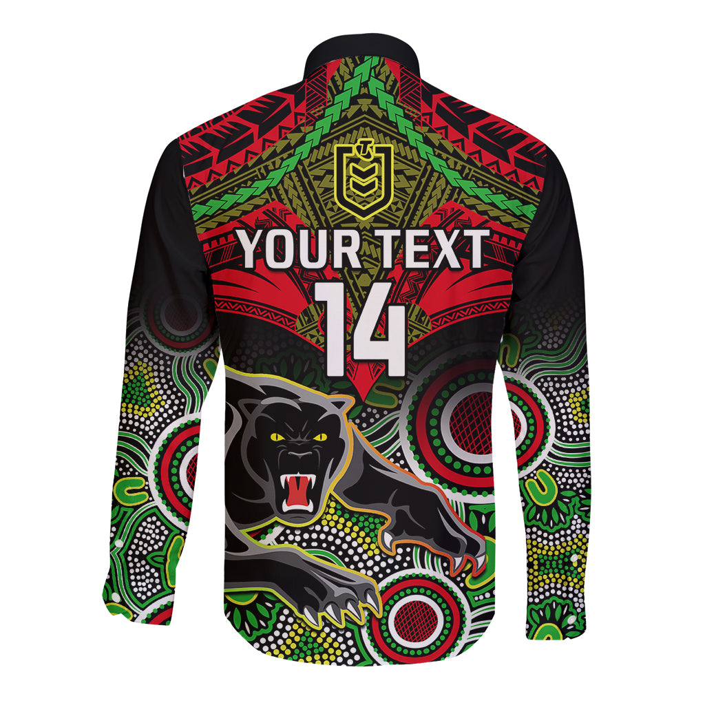 personalised-panthers-rugby-long-sleeve-button-shirt-penrith-1966-aboriginal-mix-polynesian-pattern