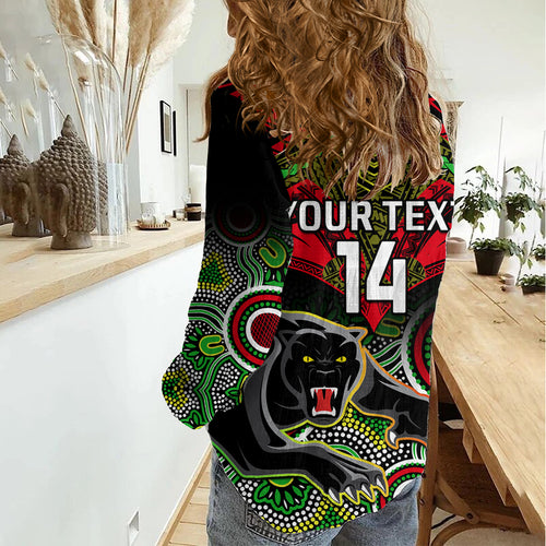 Personalised Panthers Rugby Women Casual Shirt Penrith 1966 Aboriginal Mix Polynesian Pattern LT14