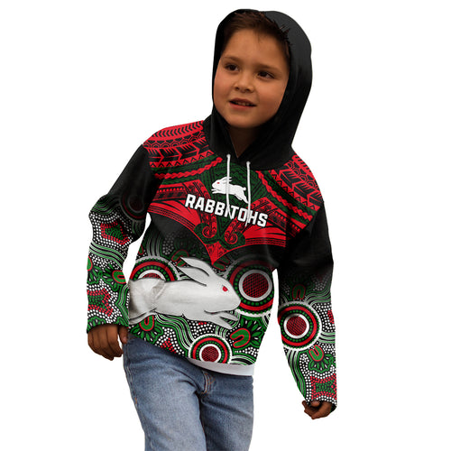 rabbitohs-rugby-kid-hoodie-souths-1908-aboriginal-mix-polynesian-pattern