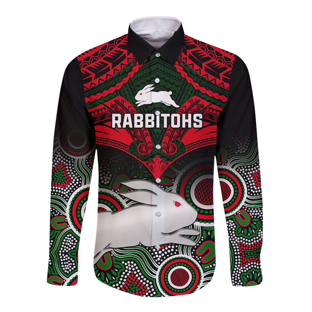 rabbitohs-rugby-long-sleeve-button-shirt-souths-1908-aboriginal-mix-polynesian-pattern