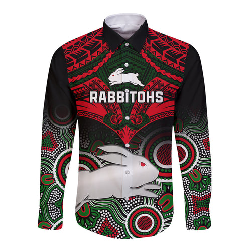 rabbitohs-rugby-long-sleeve-button-shirt-souths-1908-aboriginal-mix-polynesian-pattern