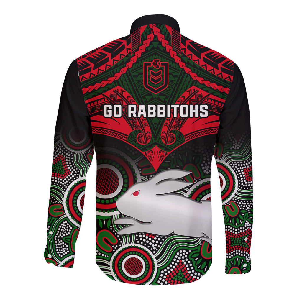 rabbitohs-rugby-long-sleeve-button-shirt-souths-1908-aboriginal-mix-polynesian-pattern