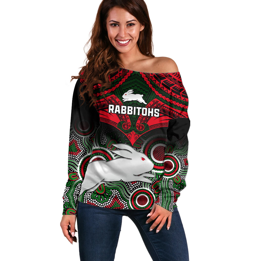 rabbitohs-rugby-off-shoulder-sweater-souths-1908-aboriginal-mix-polynesian-pattern