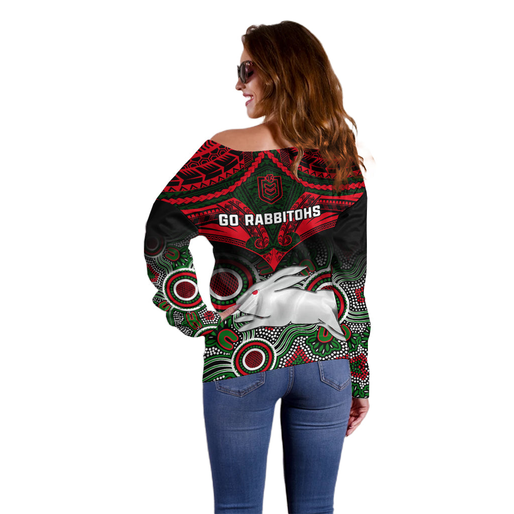 rabbitohs-rugby-off-shoulder-sweater-souths-1908-aboriginal-mix-polynesian-pattern